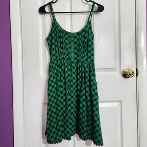 Green & Black Plaid Lace Dress